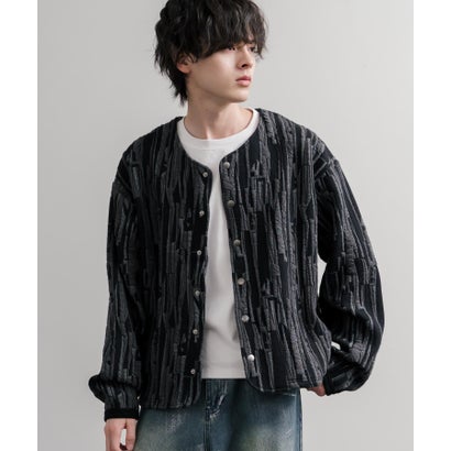 ロッキーモンロー Rocky Monroe ノーカラージャケット カーディガン スナップボタン メンズ レディース 長袖 マルチカラー 日本製 Upscape Audience AUD7408 16552 （マルチブラック）｜詳細画像