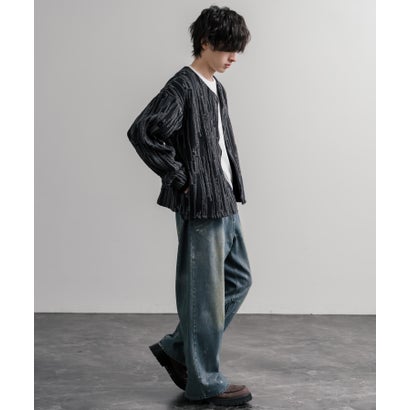 ロッキーモンロー Rocky Monroe ノーカラージャケット カーディガン スナップボタン メンズ レディース 長袖 マルチカラー 日本製 Upscape Audience AUD7408 16552 （マルチブラック）｜詳細画像