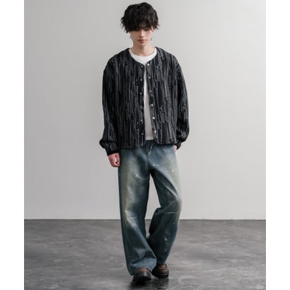ロッキーモンロー Rocky Monroe ノーカラージャケット カーディガン スナップボタン メンズ レディース 長袖 マルチカラー 日本製 Upscape Audience AUD7408 16552 （マルチネイビー）｜詳細画像