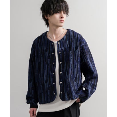 ロッキーモンロー Rocky Monroe ノーカラージャケット カーディガン スナップボタン メンズ レディース 長袖 マルチカラー 日本製 Upscape Audience AUD7408 16552 （マルチネイビー）｜詳細画像