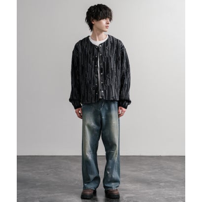 ロッキーモンロー Rocky Monroe ノーカラージャケット カーディガン スナップボタン メンズ レディース 長袖 マルチカラー 日本製 Upscape Audience AUD7408 16552 （マルチネイビー）｜詳細画像