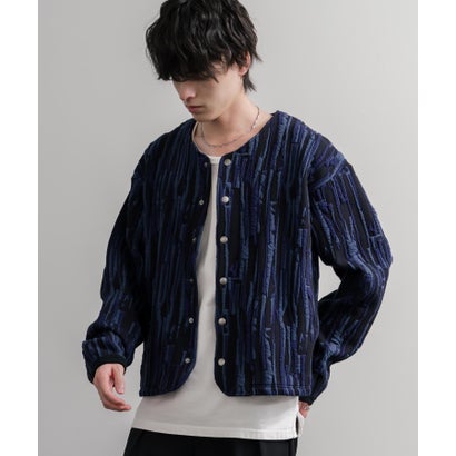 ロッキーモンロー Rocky Monroe ノーカラージャケット カーディガン スナップボタン メンズ レディース 長袖 マルチカラー 日本製 Upscape Audience AUD7408 16552 （マルチネイビー）｜詳細画像