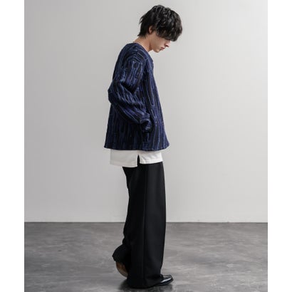 ロッキーモンロー Rocky Monroe ノーカラージャケット カーディガン スナップボタン メンズ レディース 長袖 マルチカラー 日本製 Upscape Audience AUD7408 16552 （マルチネイビー）｜詳細画像