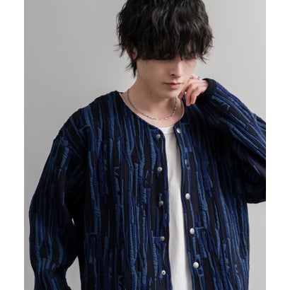 ロッキーモンロー Rocky Monroe ノーカラージャケット カーディガン スナップボタン メンズ レディース 長袖 マルチカラー 日本製 Upscape Audience AUD7408 16552 （マルチネイビー）｜詳細画像