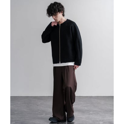 ノーカラージャケット カーディガン フルジップ 短丈 メンズ レディース 無地 羽織り 日本製 Upscape Audience AUD7411 16568 （ネイビー）｜詳細画像