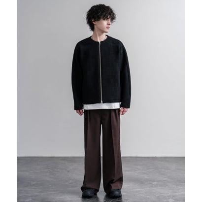 ノーカラージャケット カーディガン フルジップ 短丈 メンズ レディース 無地 羽織り 日本製 Upscape Audience AUD7411 16568 （ネイビー）｜詳細画像