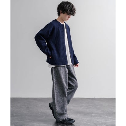 ノーカラージャケット カーディガン フルジップ 短丈 メンズ レディース 無地 羽織り 日本製 Upscape Audience AUD7411 16568 （ネイビー）｜詳細画像