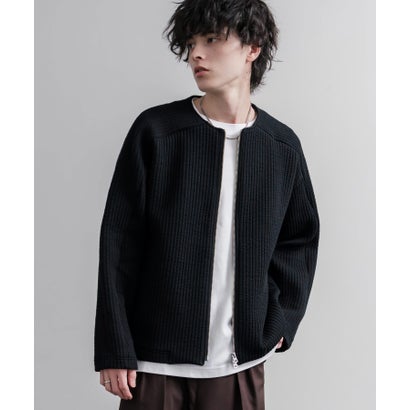 ノーカラージャケット カーディガン フルジップ 短丈 メンズ レディース 無地 羽織り 日本製 Upscape Audience AUD7411 16568 （ネイビー）｜詳細画像