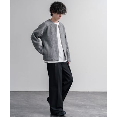 ノーカラージャケット カーディガン フルジップ 短丈 メンズ レディース 無地 羽織り 日本製 Upscape Audience AUD7411 16568 （ブラック）｜詳細画像