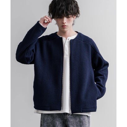 ノーカラージャケット カーディガン フルジップ 短丈 メンズ レディース 無地 羽織り 日本製 Upscape Audience AUD7411 16568 （ブラック）｜詳細画像
