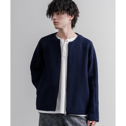 ノーカラージャケット カーディガン フルジップ 短丈 メンズ レディース 無地 羽織り 日本製 Upscape Audience AUD7411 16568 （ブラック）｜詳細画像