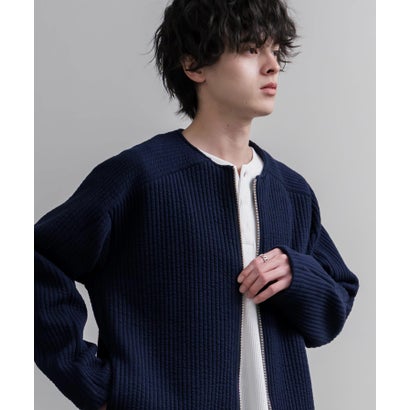 ノーカラージャケット カーディガン フルジップ 短丈 メンズ レディース 無地 羽織り 日本製 Upscape Audience AUD7411 16568 （ブラック）｜詳細画像