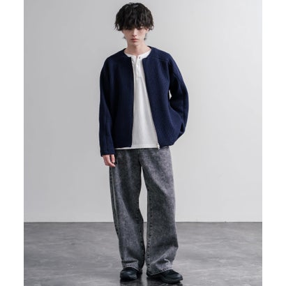 ノーカラージャケット カーディガン フルジップ 短丈 メンズ レディース 無地 羽織り 日本製 Upscape Audience AUD7411 16568 （ブラック）｜詳細画像