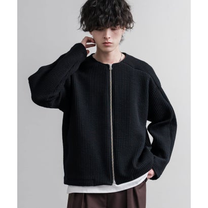 ノーカラージャケット カーディガン フルジップ 短丈 メンズ レディース 無地 羽織り 日本製 Upscape Audience AUD7411 16568 （ブラック）｜詳細画像