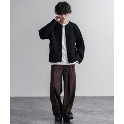 ノーカラージャケット カーディガン フルジップ 短丈 メンズ レディース 無地 羽織り 日本製 Upscape Audience AUD7411 16568 （ブラック）｜詳細画像