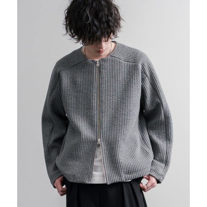 ノーカラージャケット カーディガン フルジップ 短丈 メンズ レディース 無地 羽織り 日本製 Upscape Audience AUD7411 16568 （ブラック）｜詳細画像