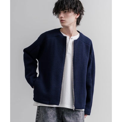 ノーカラージャケット カーディガン フルジップ 短丈 メンズ レディース 無地 羽織り 日本製 Upscape Audience AUD7411 16568 （チャコール）｜詳細画像