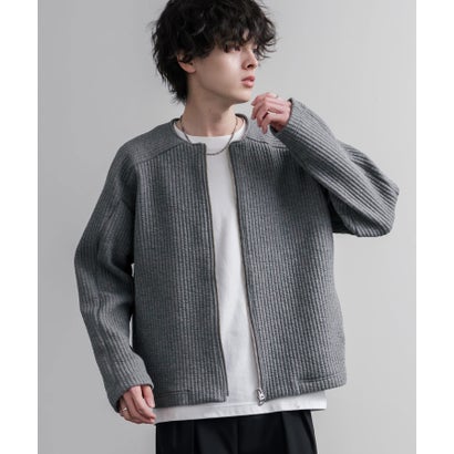 ノーカラージャケット カーディガン フルジップ 短丈 メンズ レディース 無地 羽織り 日本製 Upscape Audience AUD7411 16568 （チャコール）｜詳細画像
