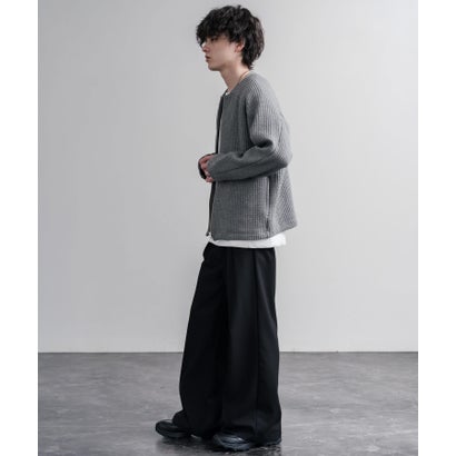 ノーカラージャケット カーディガン フルジップ 短丈 メンズ レディース 無地 羽織り 日本製 Upscape Audience AUD7411 16568 （チャコール）｜詳細画像