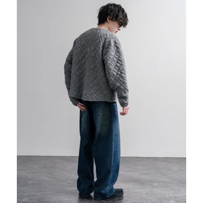 ノーカラージャケット カーディガン スナップボタン メンズ レディース 羽織り 長袖 無地 日本製 Upscape Audience AUD7419 16567 （チャコール）｜詳細画像