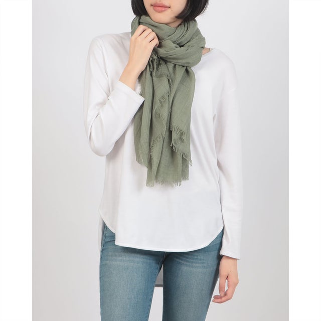 フリンジリネンタッチ大判ストール （KHAKI）