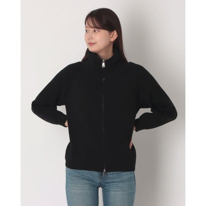 スタンドカラーリブ編みジップニット （BLACK）｜詳細画像