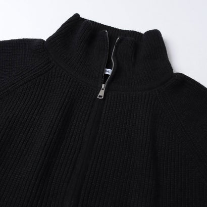 スタンドカラーリブ編みジップニット （BLACK）｜詳細画像