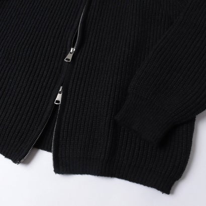スタンドカラーリブ編みジップニット （BLACK）｜詳細画像