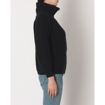 スタンドカラーリブ編みジップニット （BLACK）｜詳細画像