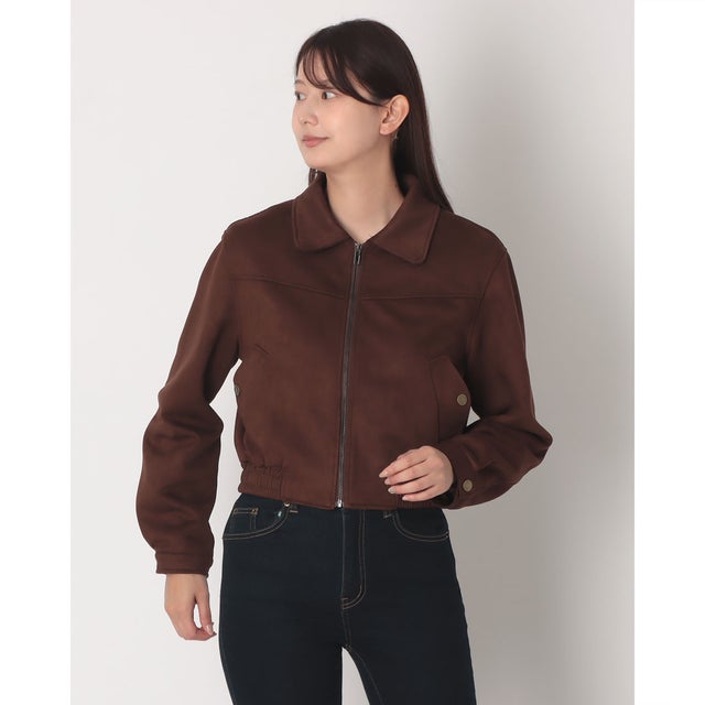 クロップド丈スエードライクブルゾン （BROWN）