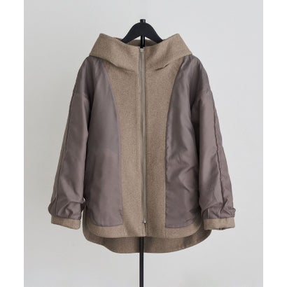 ジャージーメルトン ジップアップフーデッドコート/無地＆ヘリンボーン （ダークブラウン（20））｜詳細画像