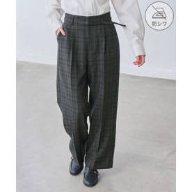チェック＆無地アソート 裏起毛ワイドパンツ/防シワ・リンクコーデ （チャコール（06））