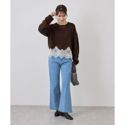 裾レースドッキングニットプルオーバー （サックス（48））｜詳細画像