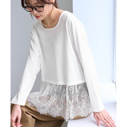 ロペピクニック ROPE' PICNIC (毛が落ちやすい)裾切替レースロングスリーブTシャツ （ホワイト（10））｜詳細画像