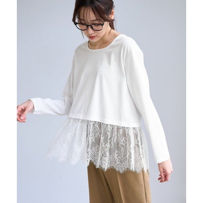 ロペピクニック ROPE' PICNIC (毛が落ちやすい)裾切替レースロングスリーブTシャツ （ホワイト（10））｜詳細画像