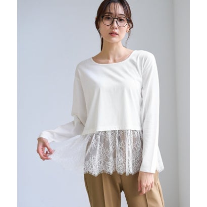 ロペピクニック ROPE' PICNIC (毛が落ちやすい)裾切替レースロングスリーブTシャツ （ホワイト（10））｜詳細画像