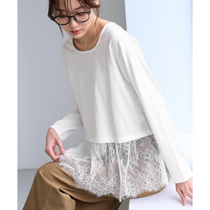 ロペピクニック ROPE' PICNIC (毛が落ちやすい)裾切替レースロングスリーブTシャツ （ホワイト（10））｜詳細画像