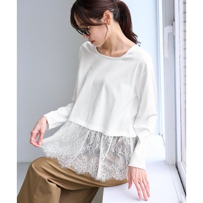 ロペピクニック ROPE' PICNIC (毛が落ちやすい)裾切替レースロングスリーブTシャツ （ホワイト（10））｜詳細画像