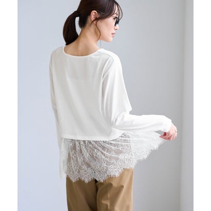 ロペピクニック ROPE' PICNIC (毛が落ちやすい)裾切替レースロングスリーブTシャツ （ホワイト（10））｜詳細画像