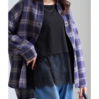 ロペピクニック ROPE' PICNIC (毛が落ちやすい)裾切替レースロングスリーブTシャツ （ブラック（01））｜詳細画像