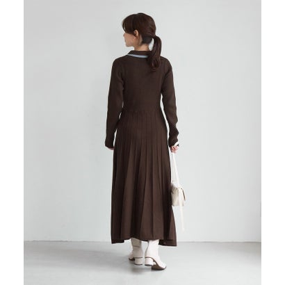 ダブルカラーニットワンピース （ブラック系（02））｜詳細画像