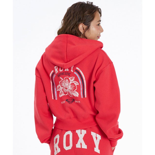 ジップアップ パーカー フーディー レディース ロゴ クロップド丈 （RED）