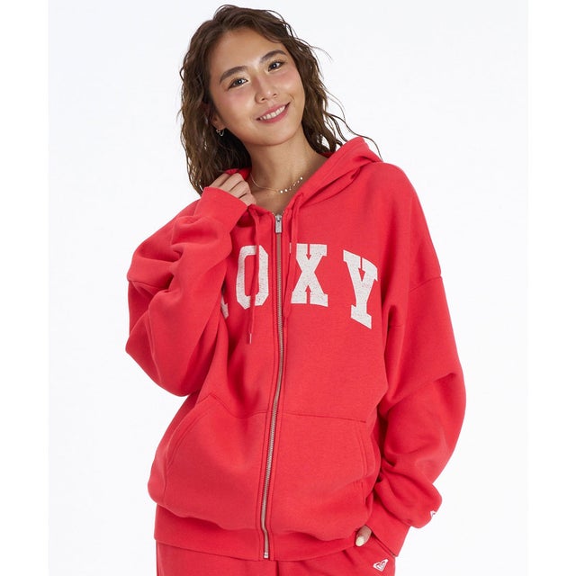 ジップアップ パーカー フーディー レディース ロゴ オーバーサイズ （RED）