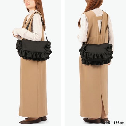 ショルダーバッグ レディース かわいい ブランド 斜め掛け ニット フリル 自立 シンプル 上品 軽い 長さ調節可能 手洗い可能 ウォッシャブル 大人 おしゃれ ルフル 3716 （Black）｜詳細画像