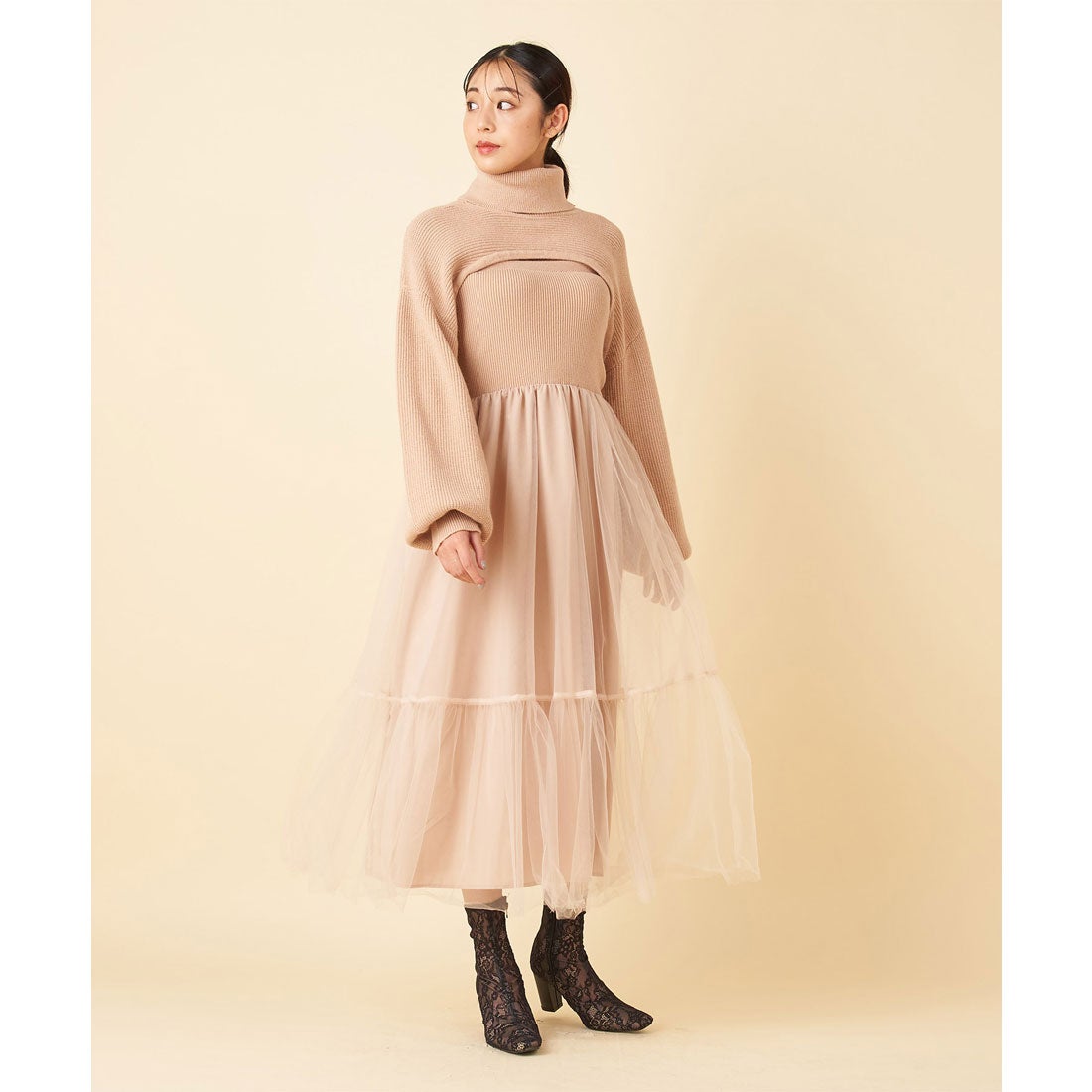 ロイヤルパーティー ROYAL PARTY クロップドニットレイヤードチュール 