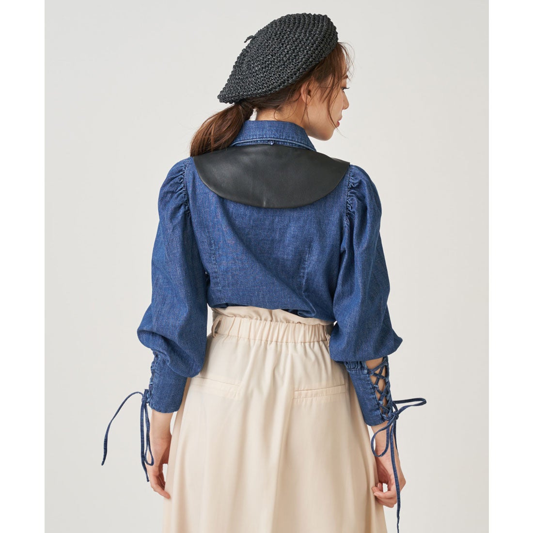 ロイヤルパーティー ROYAL PARTY フェイクレザーカラーデニムシャツ