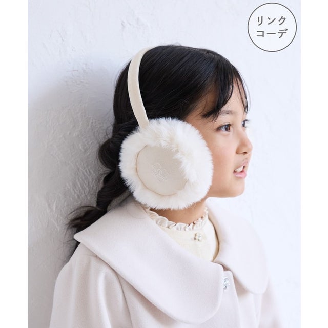 【KIDS/キッズ】リボン刺繍 スエードライク×フェイクファーイヤーマフ （キナリ（16））