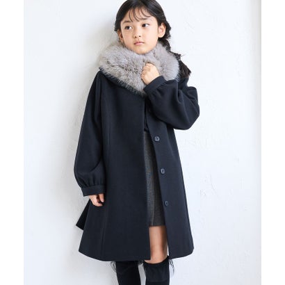 ロペピクニックキッズ ROPE' PICNIC KIDS 【KIDS/キッズ】ジャージーメルトン ファー襟付きプリンセスラインコート/リンクコーデ （ネイビー（40））｜詳細画像