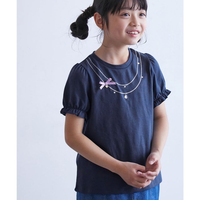 
                    【KIDS】ネックレス風プリントTシャツ （ネイビー（40））