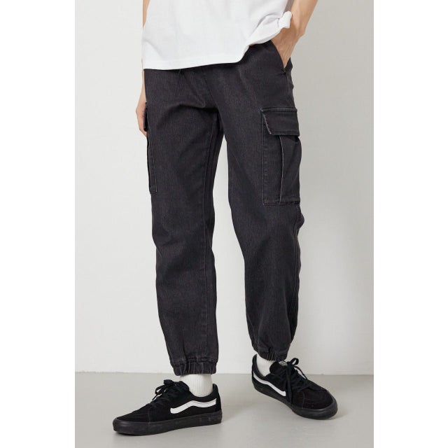 チルイージーデニムカーゴJOGパンツ BLK